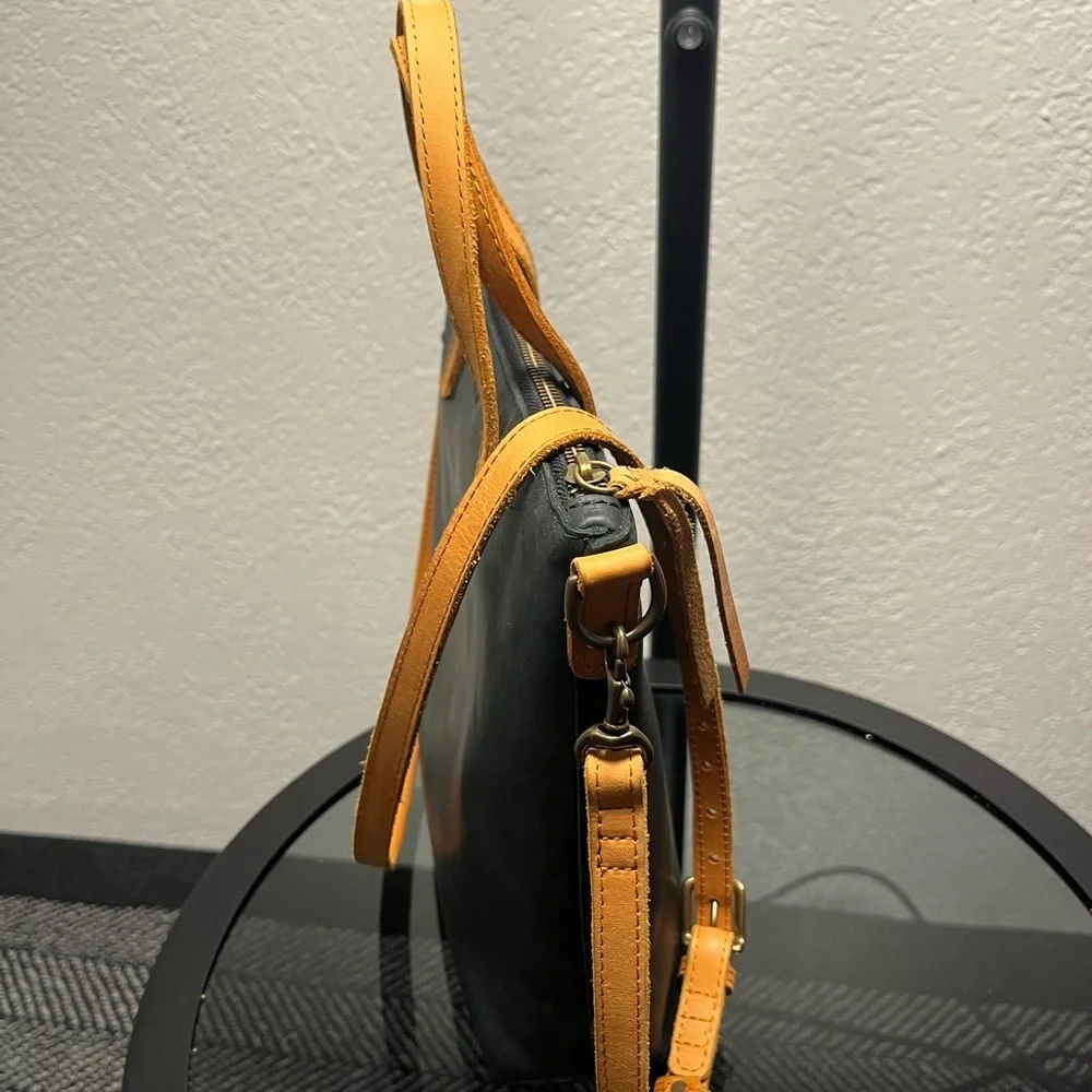 ABLE Black Leather Tote with Tan Leather Accents (crossbody)